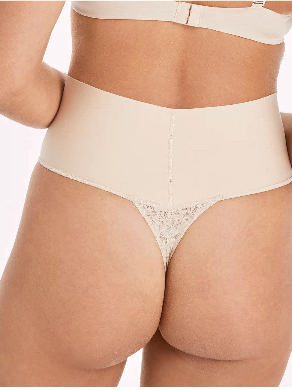 Maidenform Tame Your Tummy Firm Control Lace Thong Panty Large L DM0049 Nude