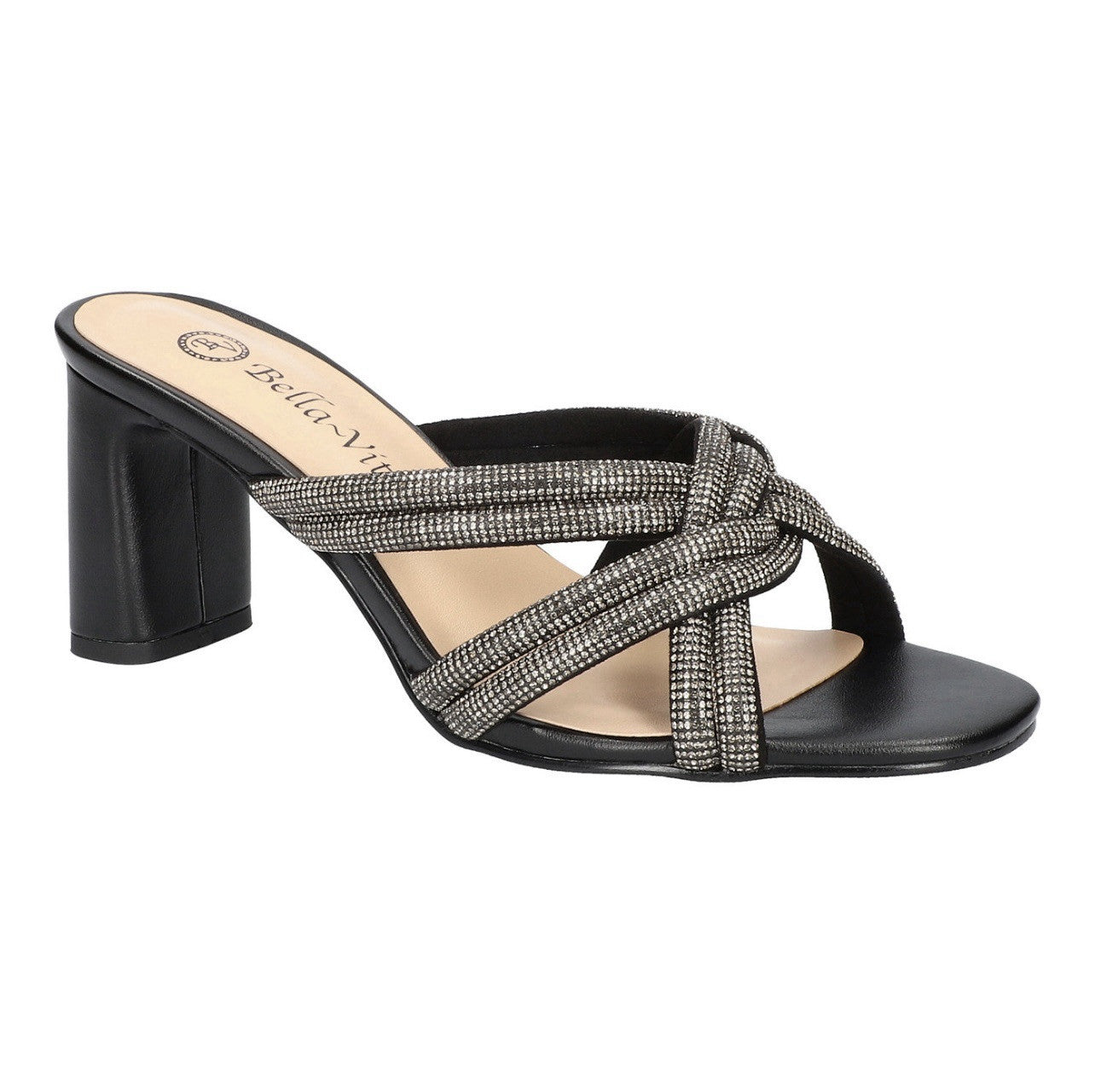 NEW Bella Vita Women’s Carmen Heeled Slip on Sandals Black Size 10W