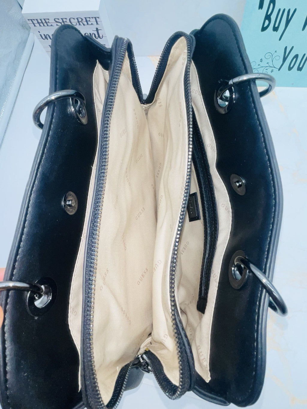 GUESS Women's New Wave Logo Girlfriend Satchel Bag Black