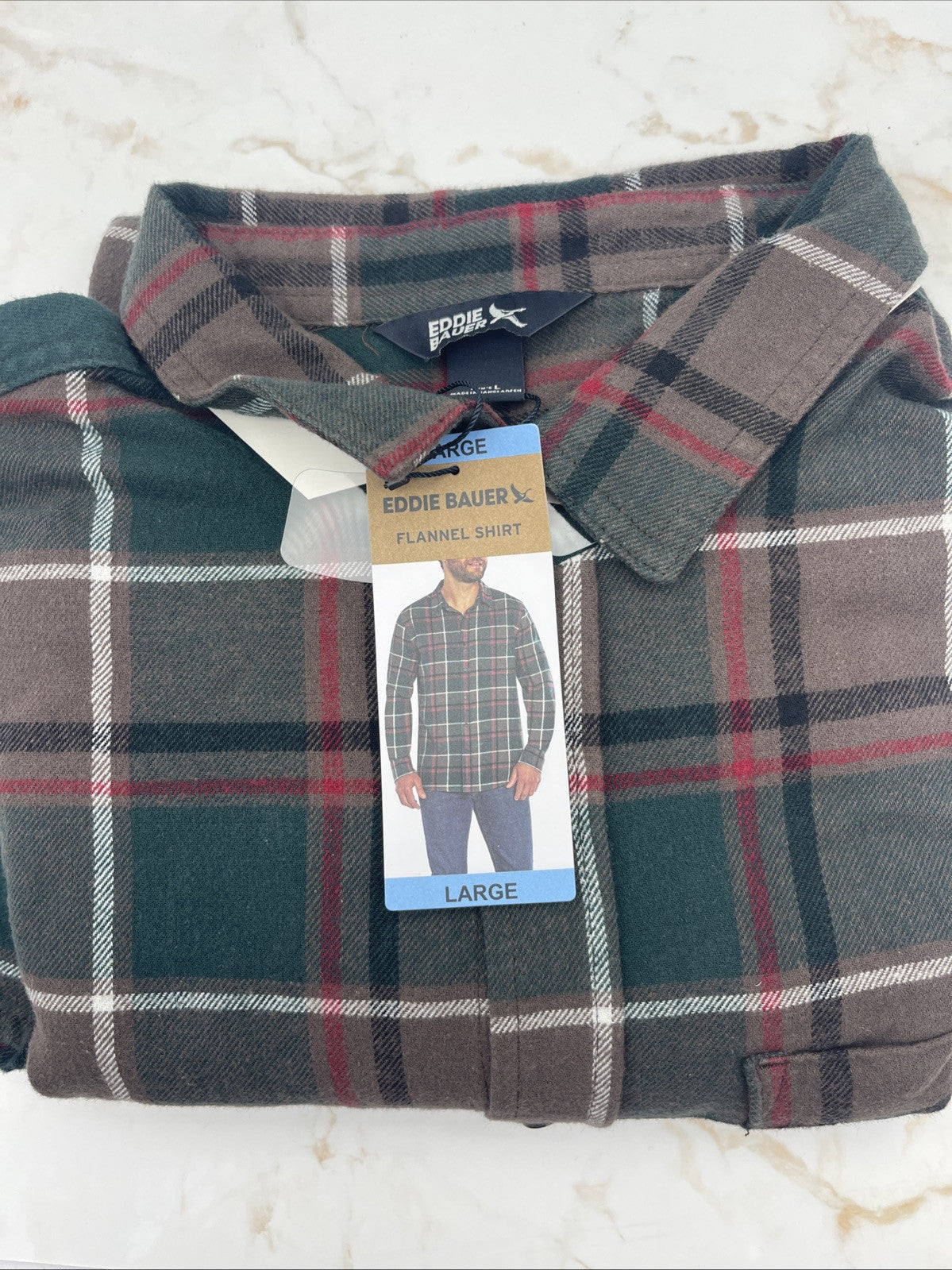 Eddie Bauer Men's 100% Cotton Easy Care Warm Brushed Twill Flannel Shirt Size L