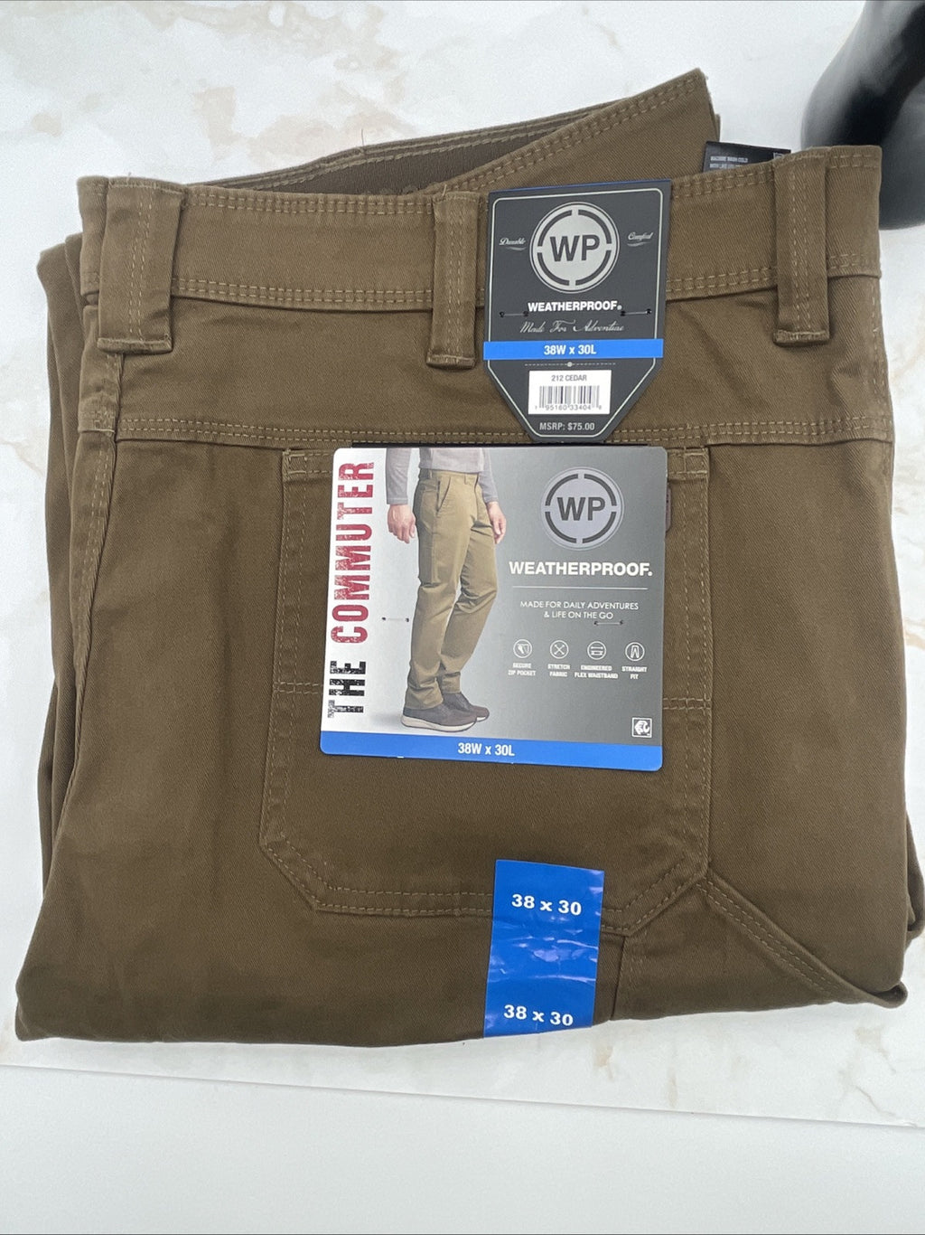 Weatherproof Men's Stretch Straight Fit Commuter Flex WaistbandPant Cedar 38x30