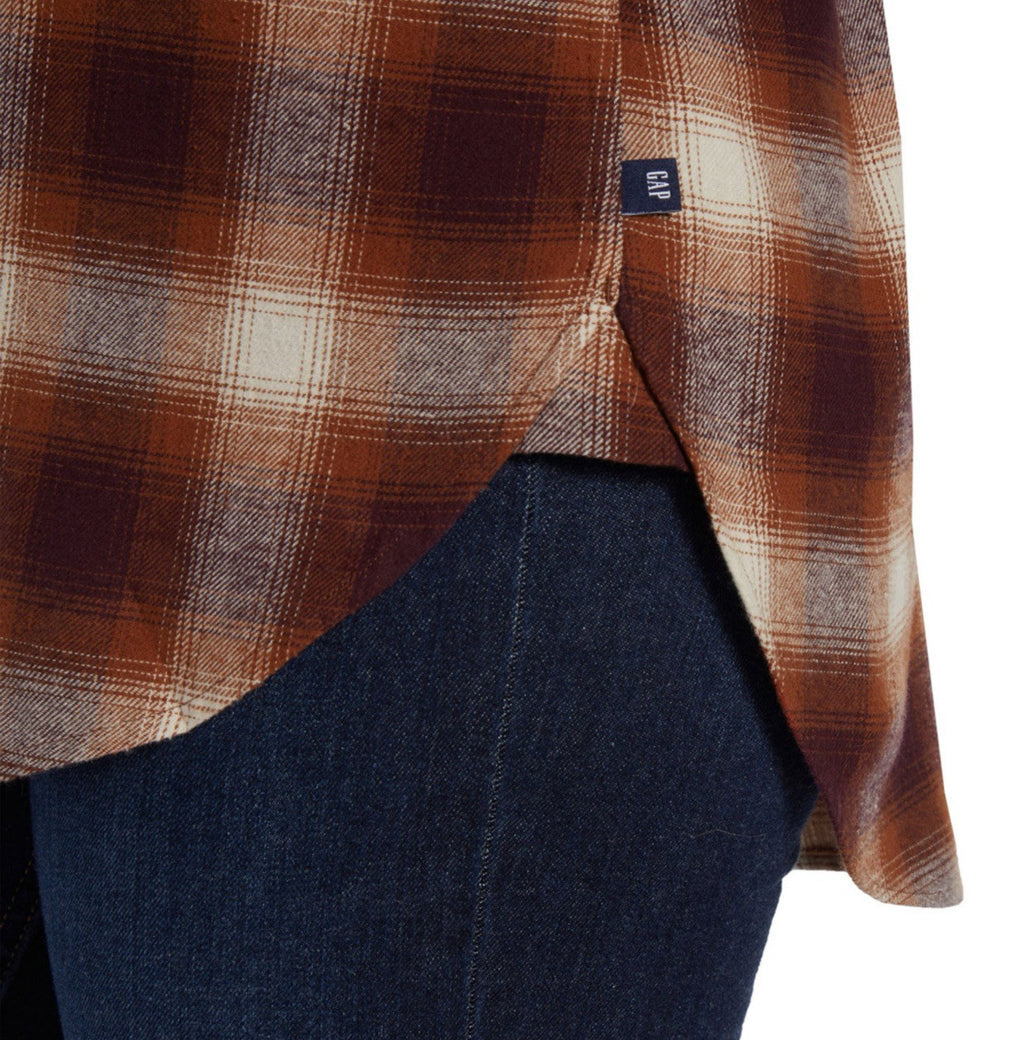 Gap Women's Soft Long Sleeve Hi-Low Hem Relaxed Fit Flannel Size M