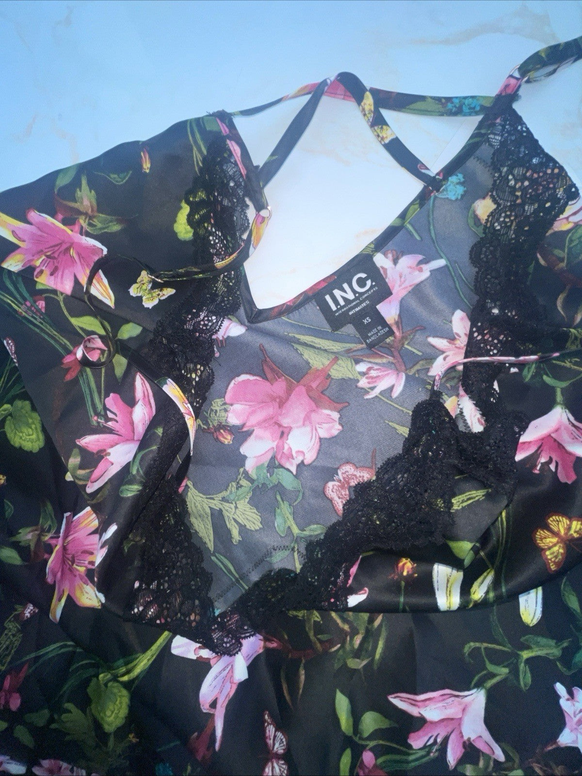 I.N.C. International Concepts Women's Lace-Trim Nightgown, XS Floral