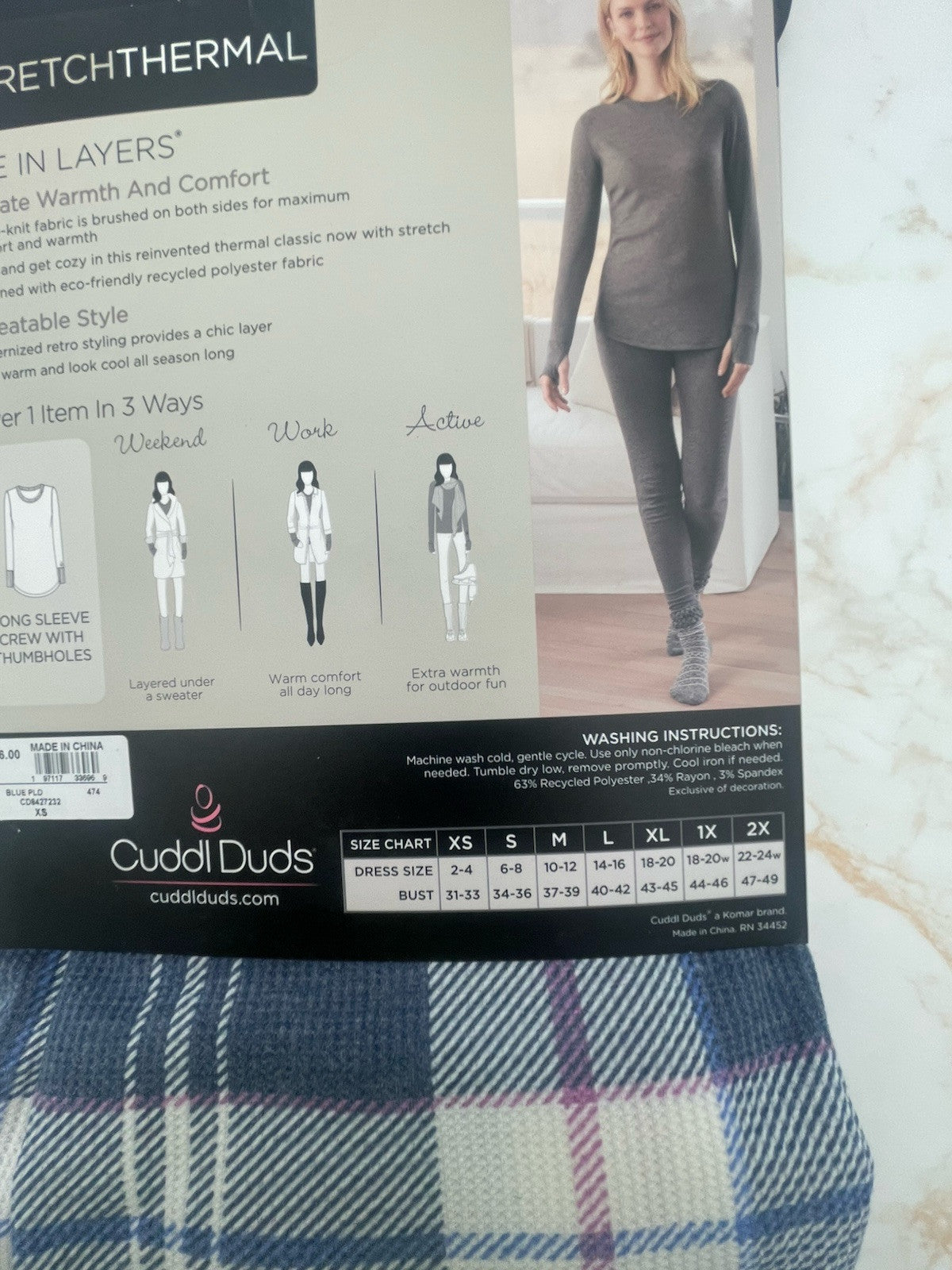 Women's Cuddl Duds® Stretch Thermal Long Sleeve Crew Top S