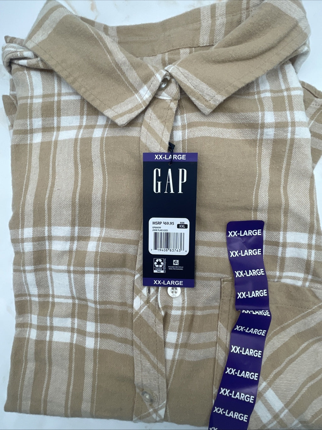 Gap Women's Soft Long Sleeve Hi-Low Hem Relaxed Fit Flannel Size XXL