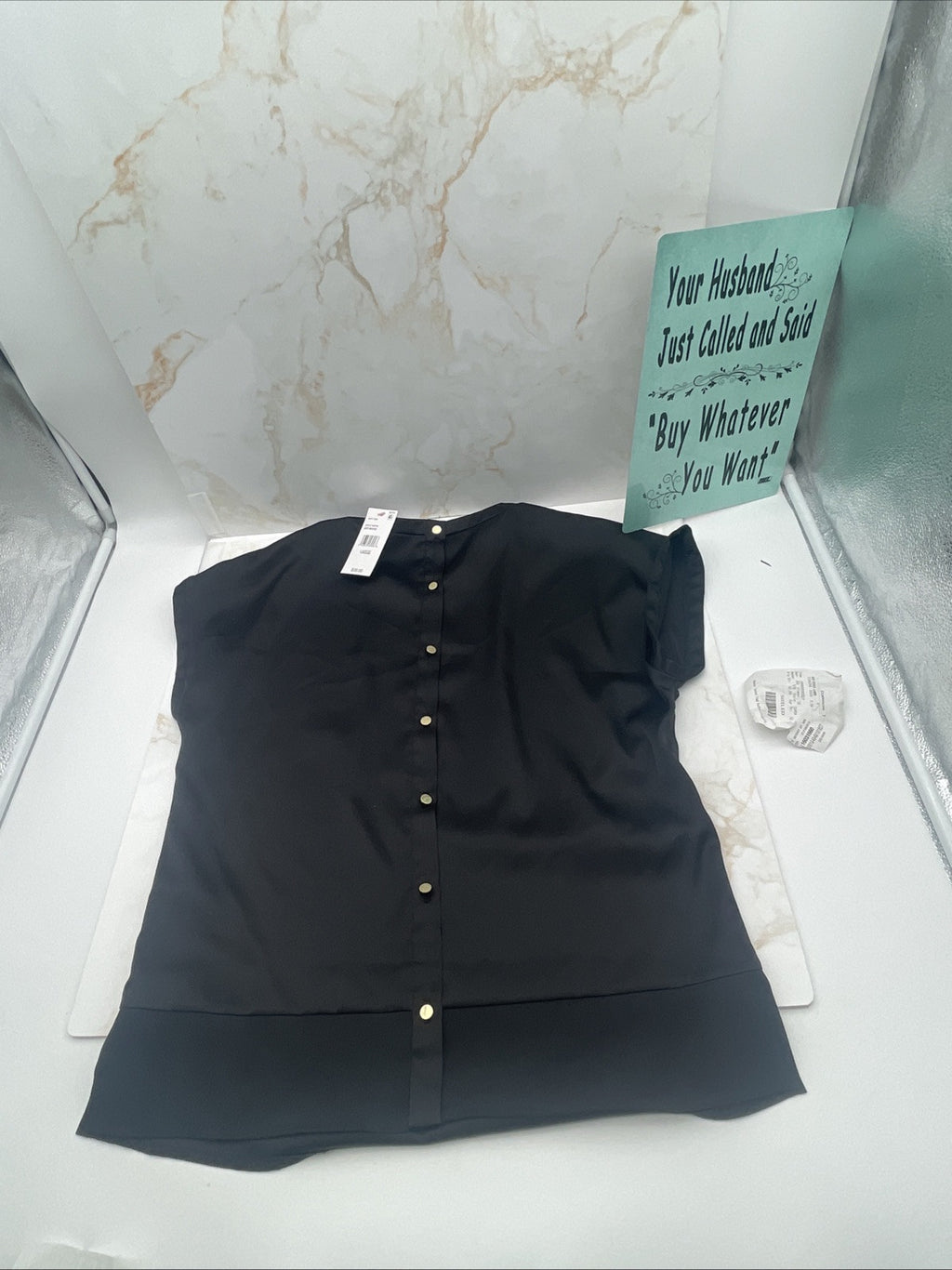 Reiss Shirt Womens 2 Black Short Sleeve Short Sleeve Back Button Tee L