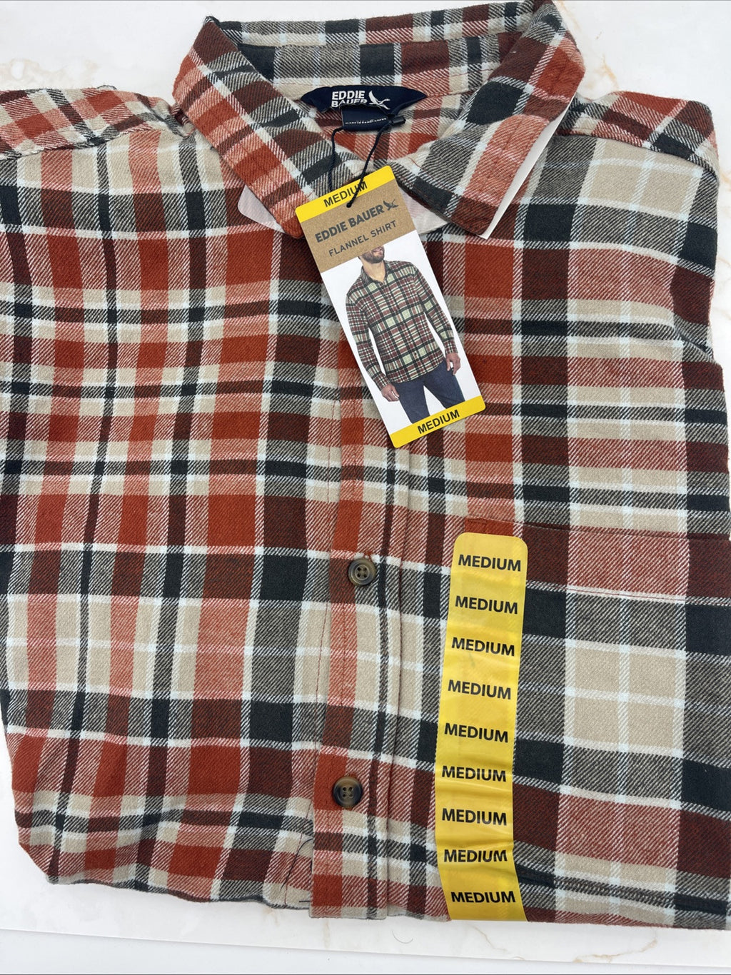 Eddie Bauer Men's 100% Cotton Easy Care Warm Brushed Twill Flannel Shirt Size M