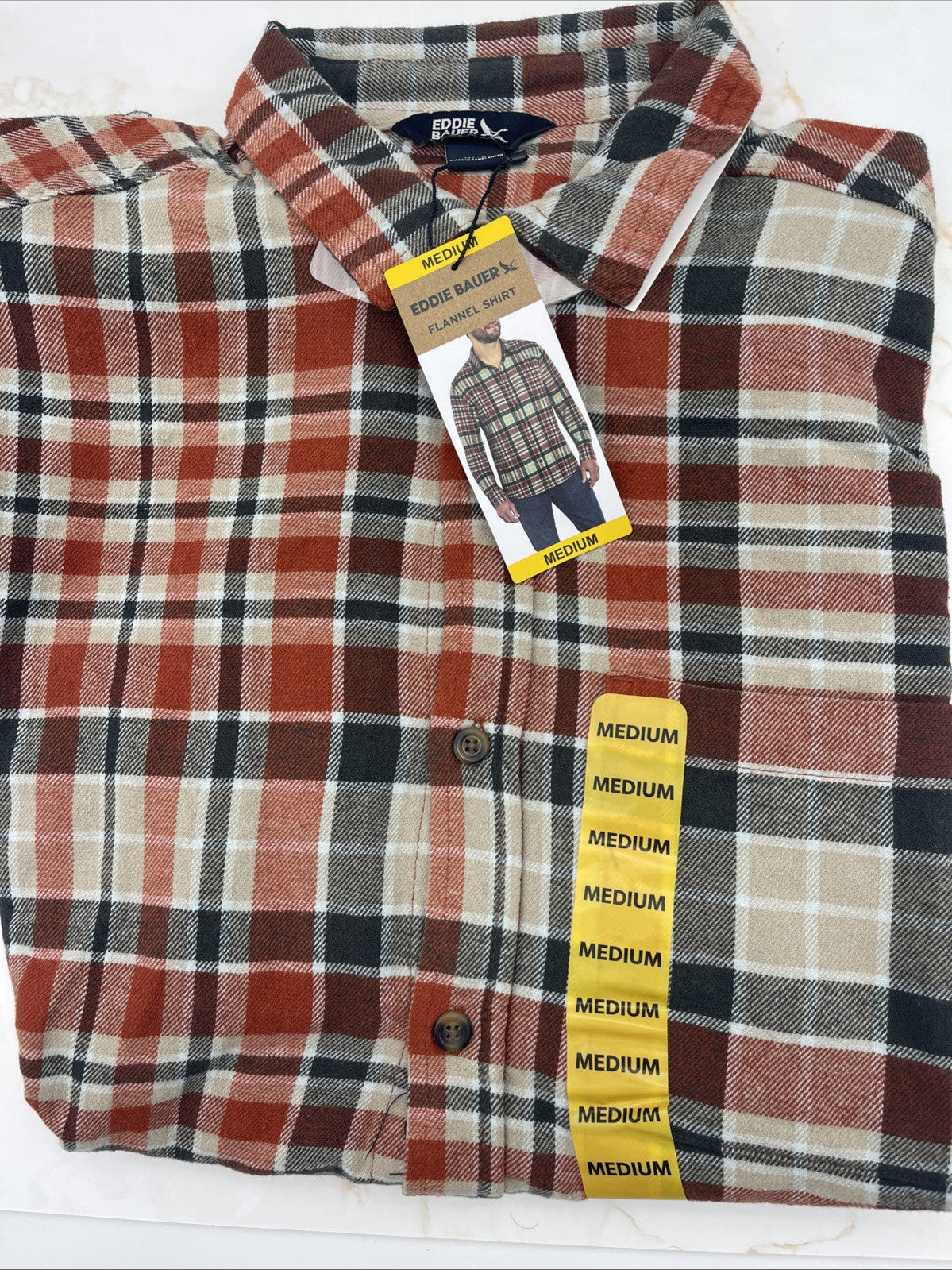 Eddie Bauer Men's 100% Cotton Easy Care Warm Brushed Twill Flannel Shirt Size M