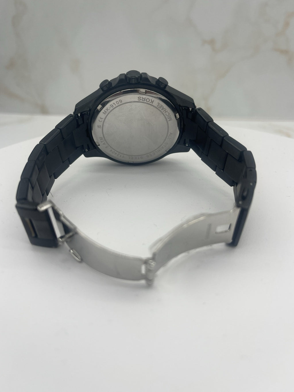 Michael Kors Greyson Mens Blackout Chronograph Watch Black Dial Stainless Steel