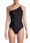 Calvin Klein JUMBO PLAID BLACK Belted One-Shoulder One-Piece Swimsuit, US 12