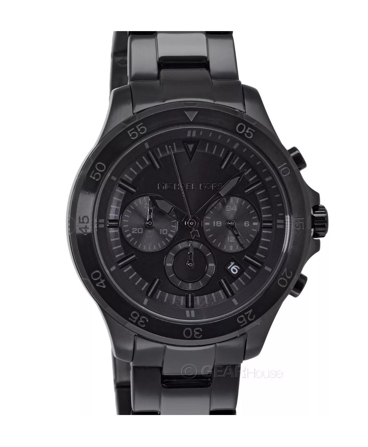 Michael Kors Greyson Mens Blackout Chronograph Watch Black Dial Stainless Steel