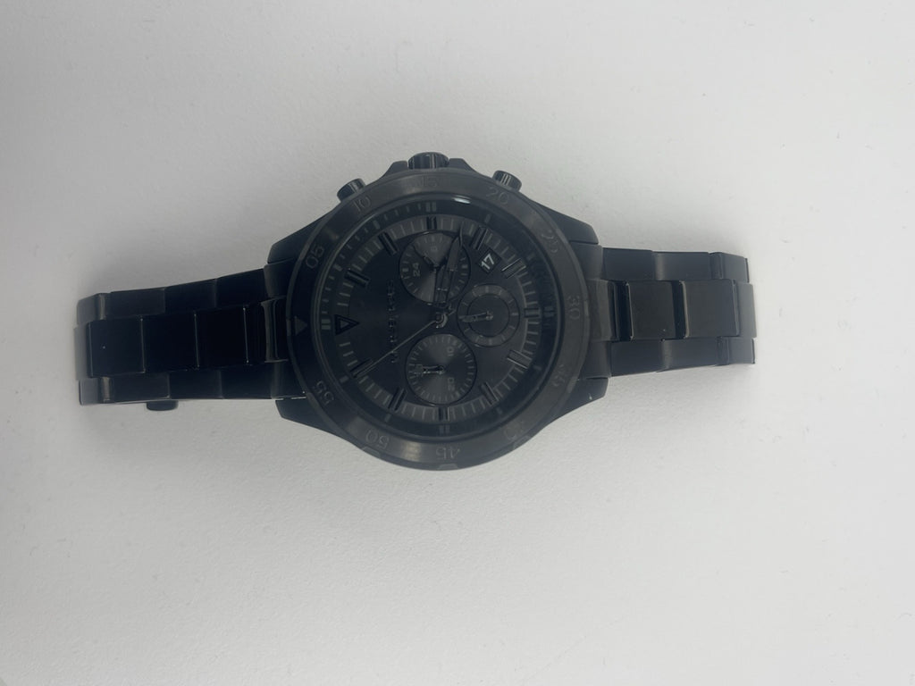 Michael Kors Greyson Mens Blackout Chronograph Watch Black Dial Stainless Steel