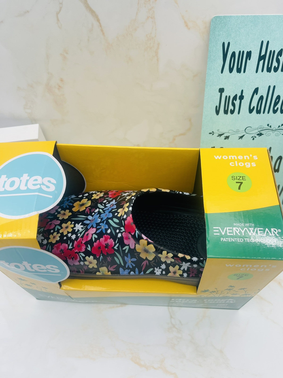Totes Ultra-Tough, Super-Comfy Women’s Clogs, Size 7 Black Garden Floral NIB