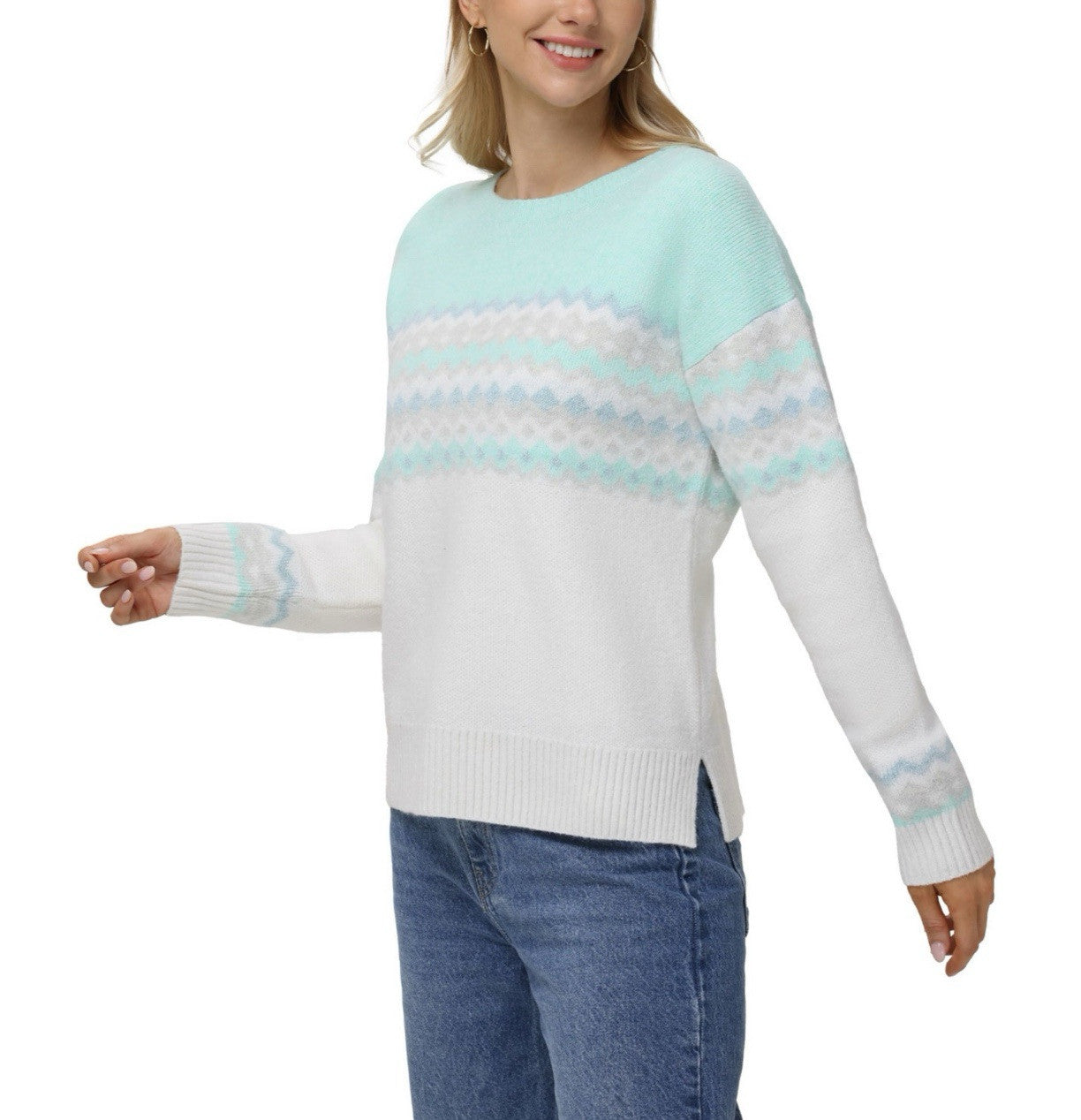 525 Women's Super Soft Crewneck Pullover Lurex Fairisle Sweater M