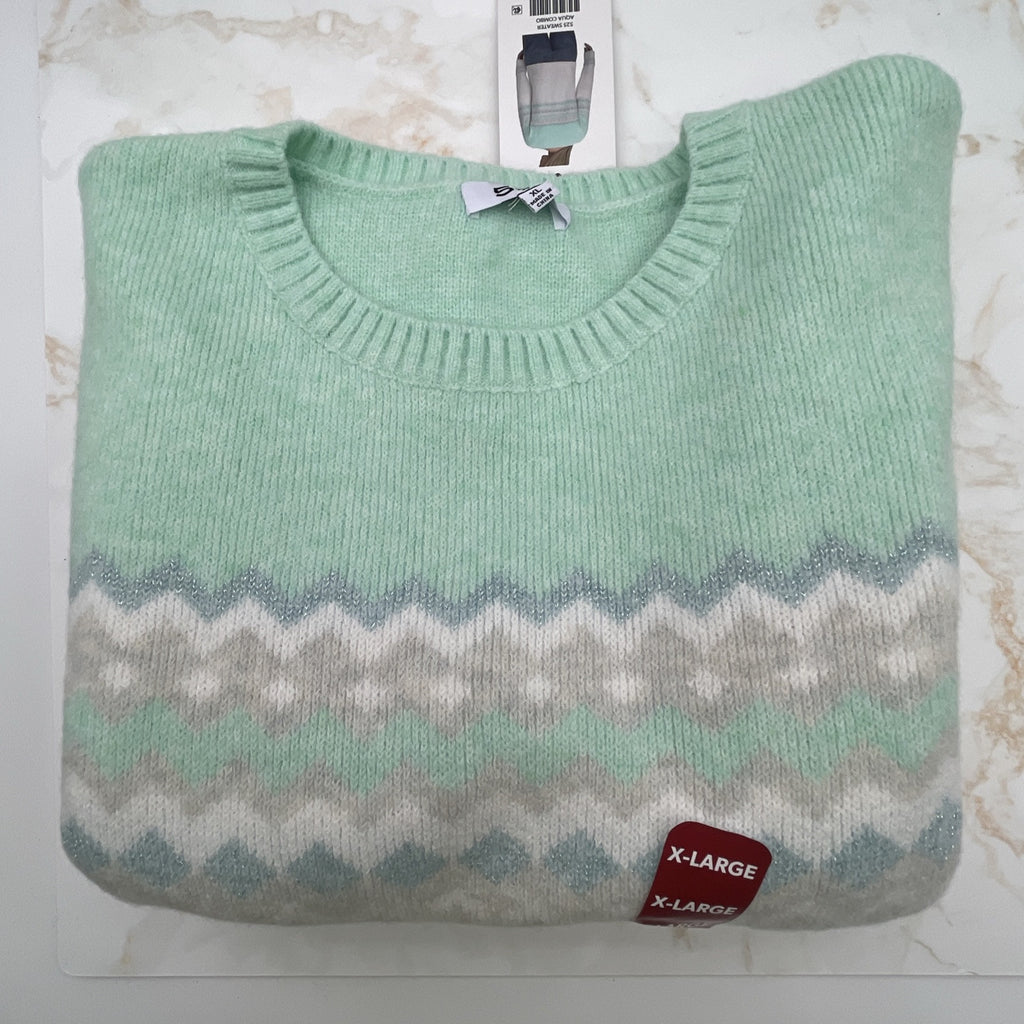 525 Women's Super Soft Crewneck Pullover Lurex Fairisle Sweater XL