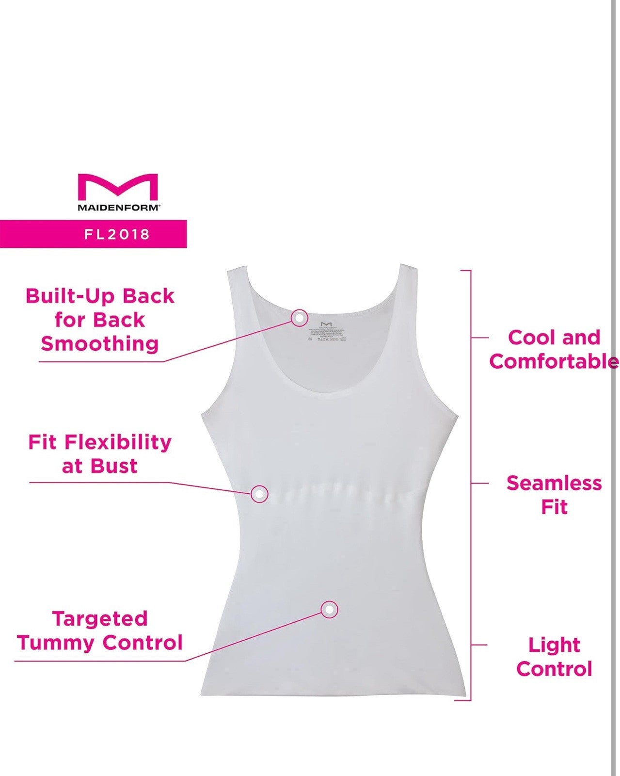Maidenform Women's Shapewear Cami Tank Top Back Smoothing Black Size M. 3526