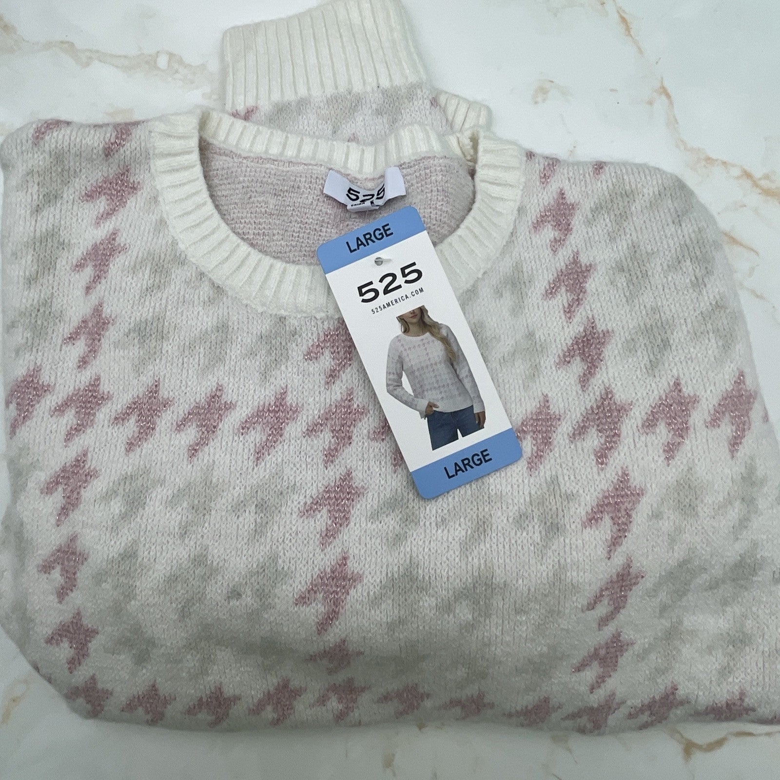 525 Women's Super Soft Crewneck Pullover Lurex Fairisle Sweater L