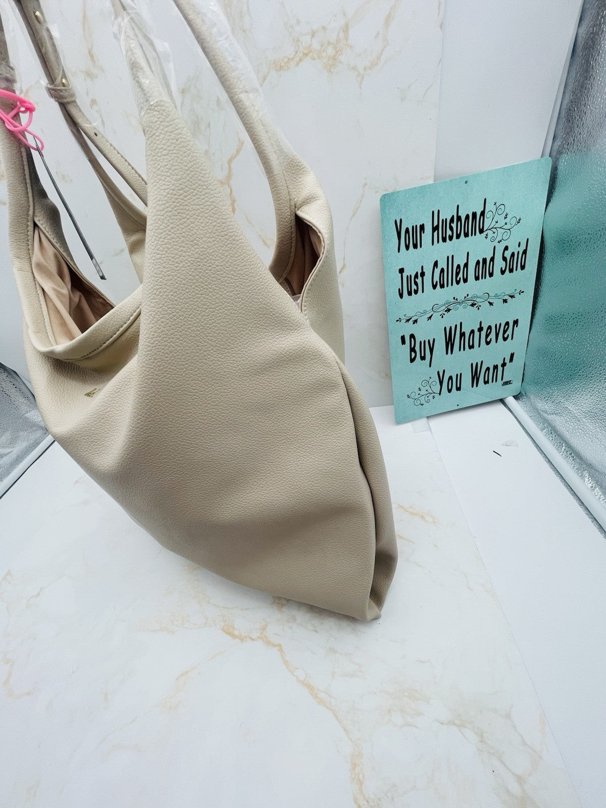LIKE DREAMS The Diplomat vegan leather large women's hobo tote bag - CREAM
