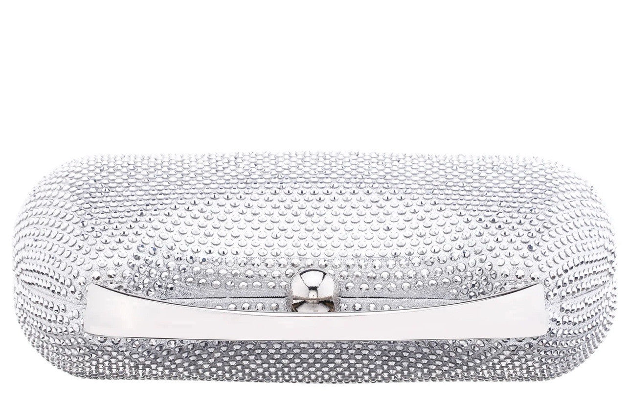 BRANDO  SILVER CRYSTAL MINAUDIERE WITH METAL HANDLE