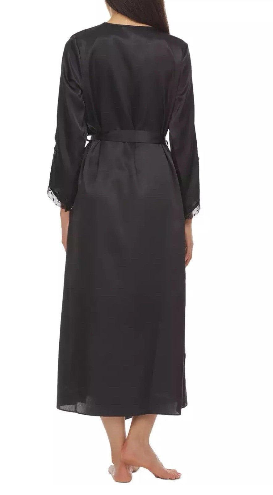FLORA NIKROOZ Women's Stella Satin Venise Trim Robe Small / Medium Black