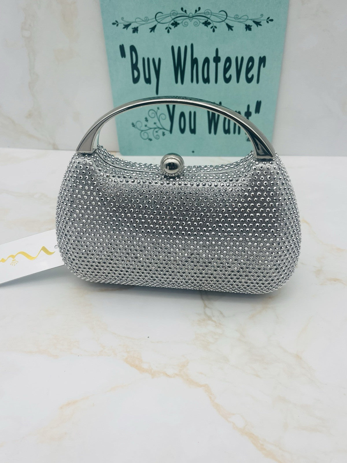 BRANDO  SILVER CRYSTAL MINAUDIERE WITH METAL HANDLE