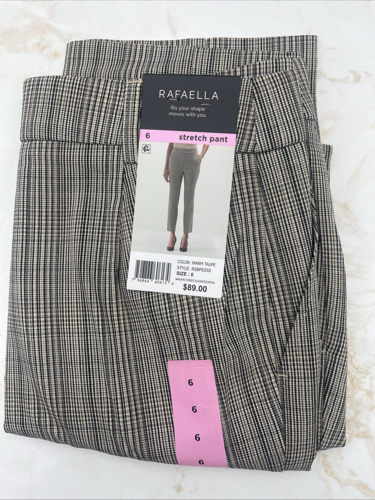 Rafaella Women’s Pull-On Belt Loops Functional Pockets Stretch Ankle Pant Size 6