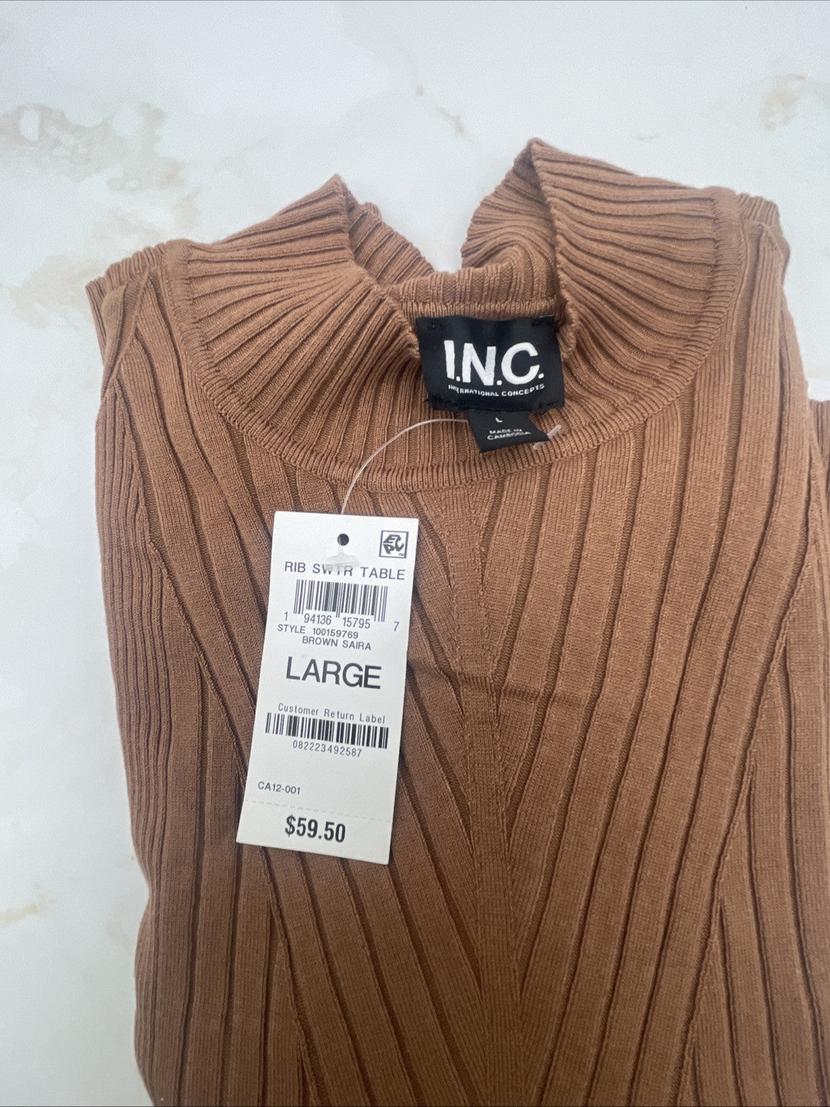 I.N.C. International ConceptsWomen's Detail Ribbed Mock Neck Sweater Brown Saira