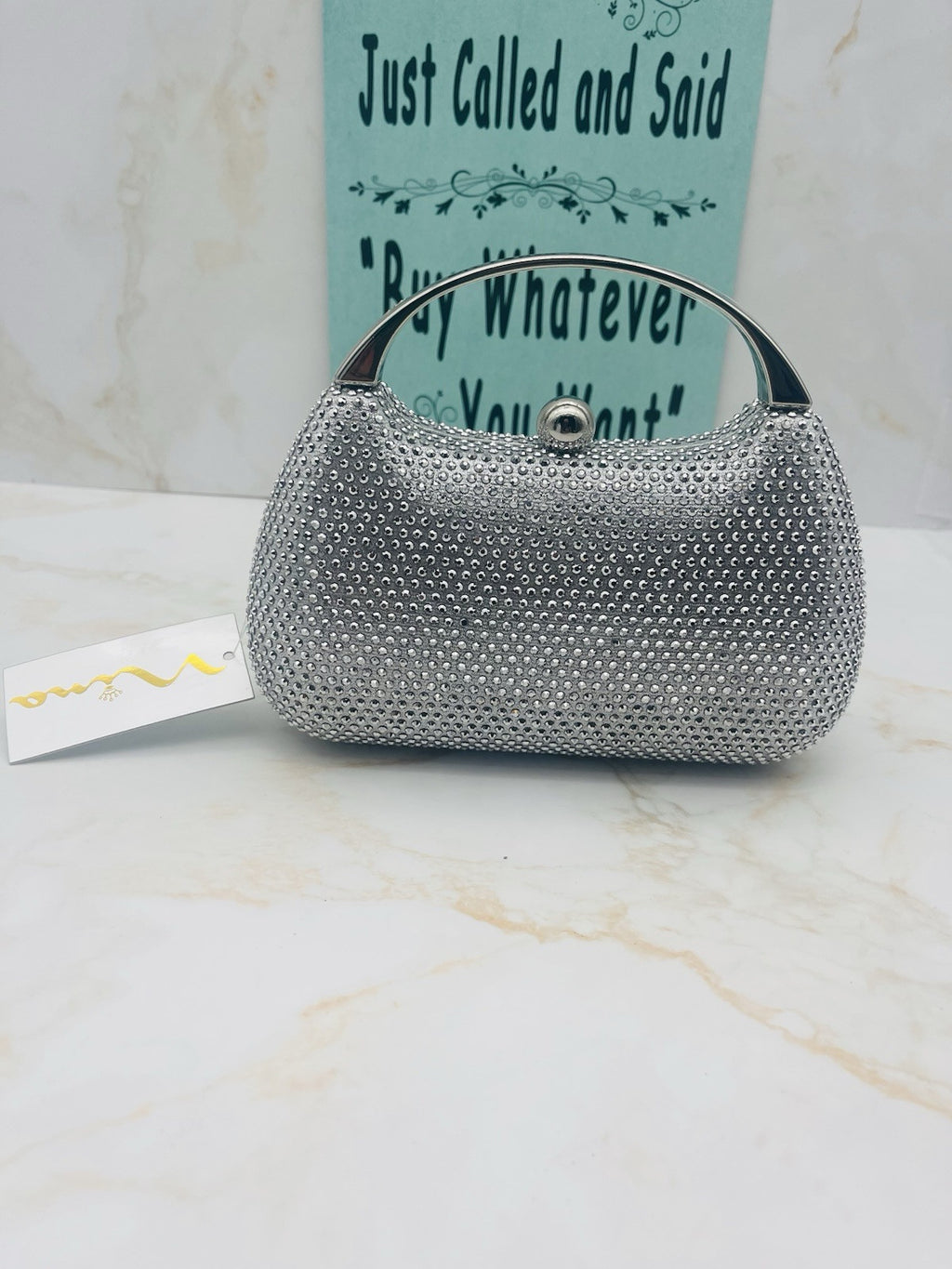 BRANDO  SILVER CRYSTAL MINAUDIERE WITH METAL HANDLE
