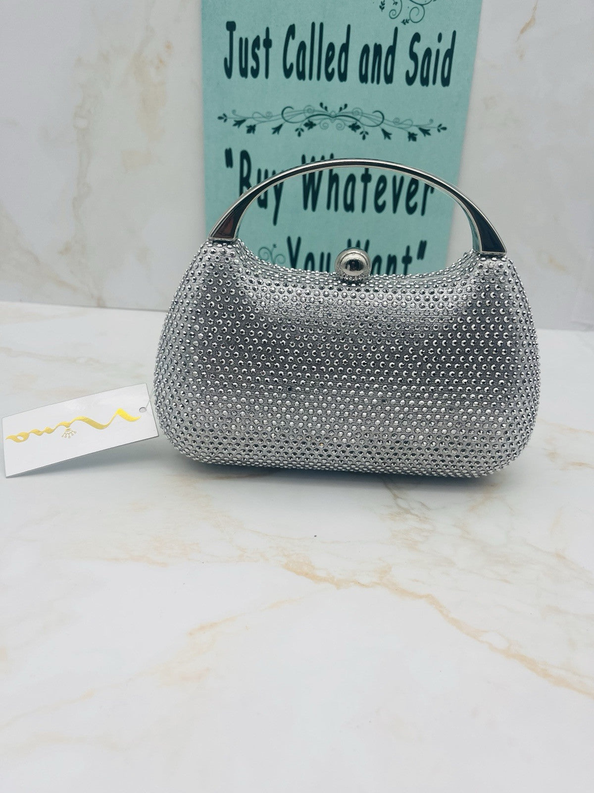 BRANDO  SILVER CRYSTAL MINAUDIERE WITH METAL HANDLE