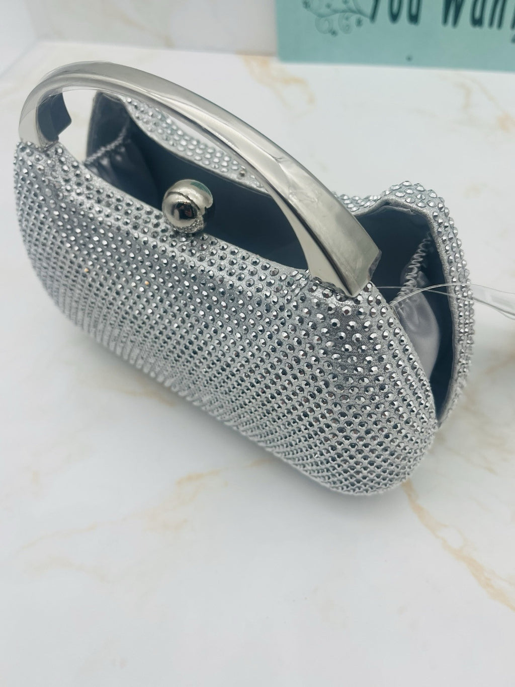 BRANDO  SILVER CRYSTAL MINAUDIERE WITH METAL HANDLE