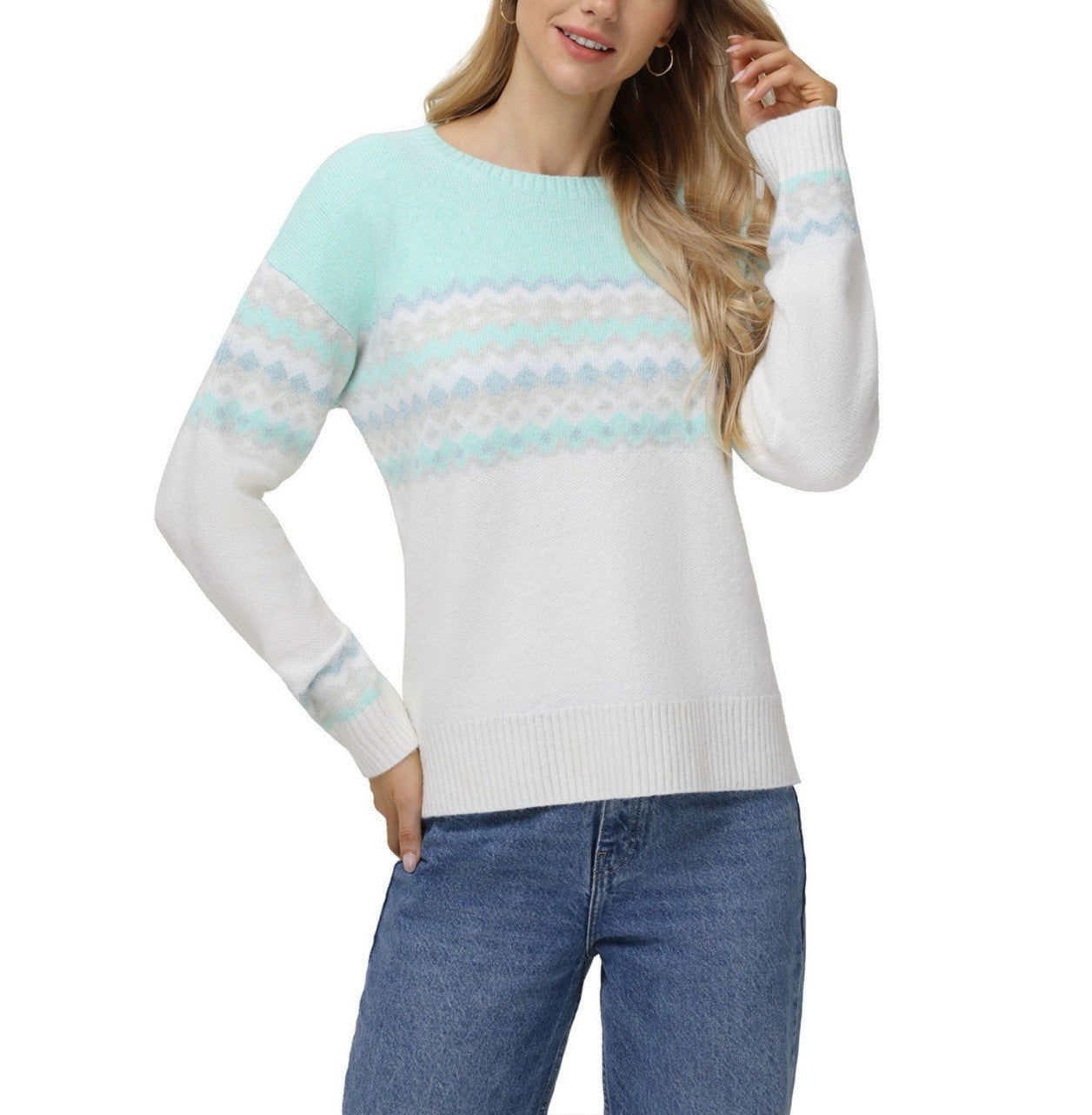 525 Women's Super Soft Crewneck Pullover Lurex Fairisle Sweater M