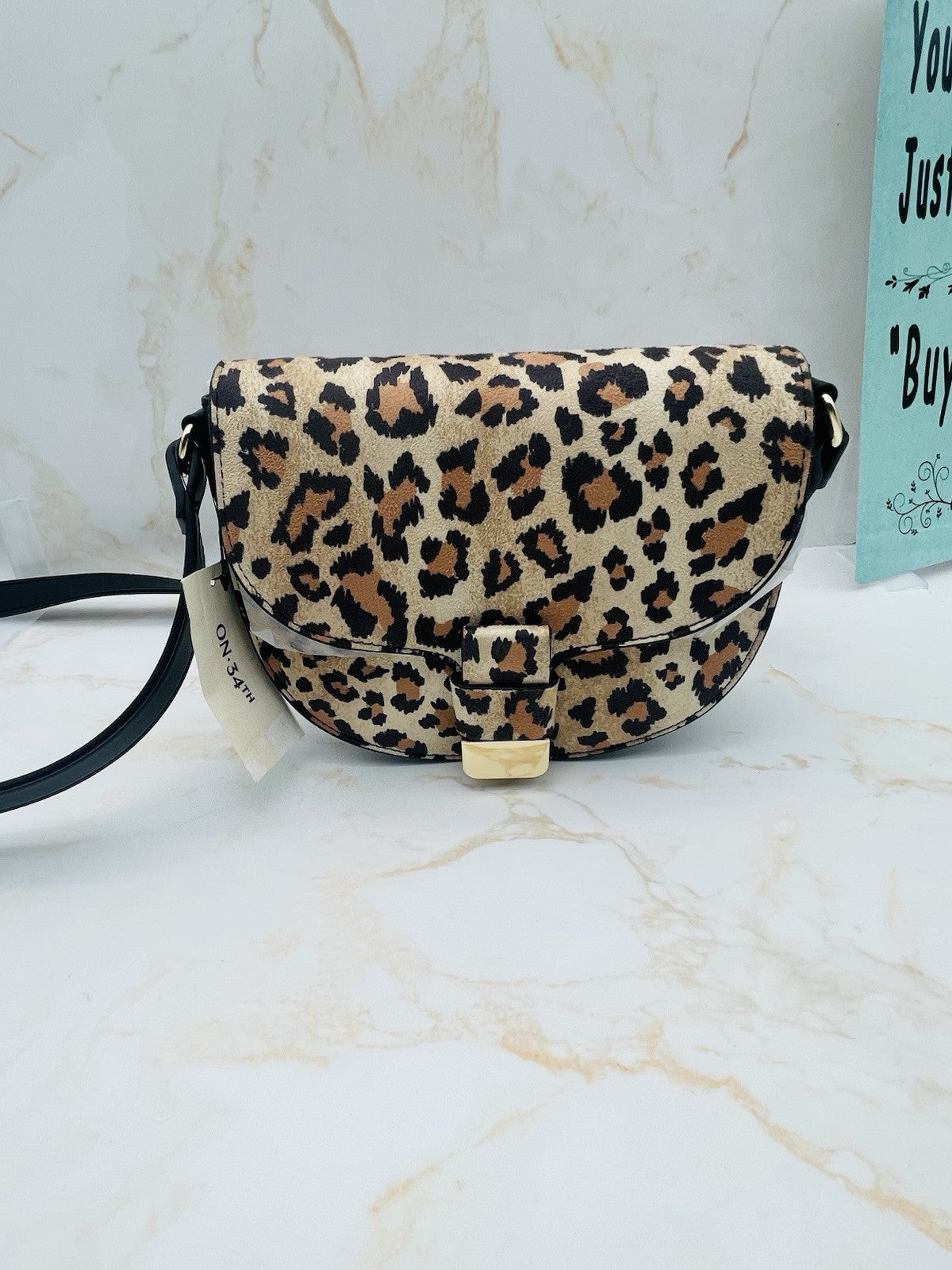 On 34th Holmme Small Saddle Crossbody Bag Leopard Gold