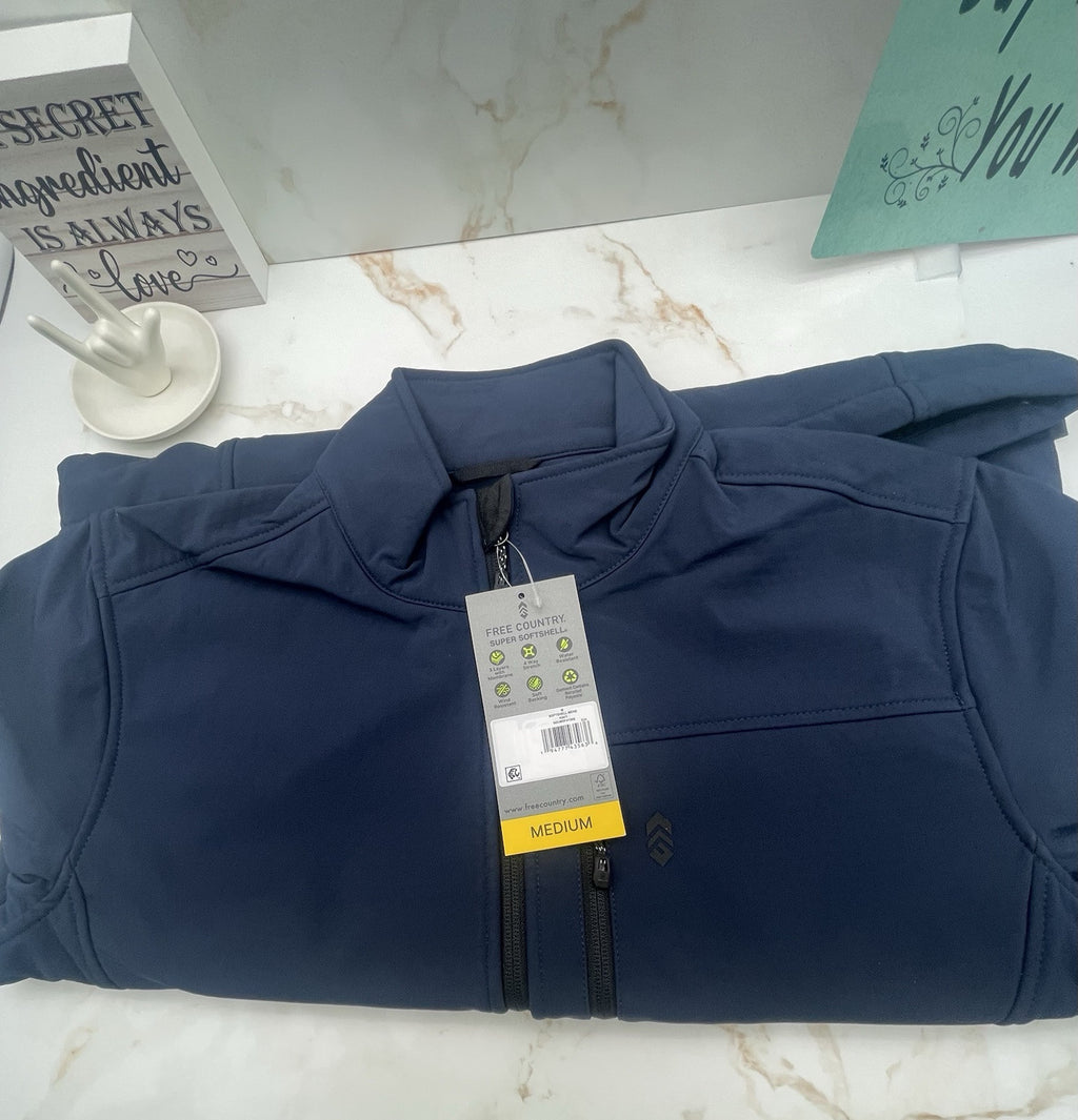 Free Country Men's Navy Stretch Wind & Water Resistant Softshell Jacket S
